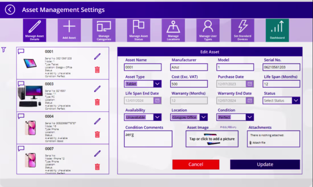 Cover image for Power Apps Asset Management System Created a custom Power Ap...