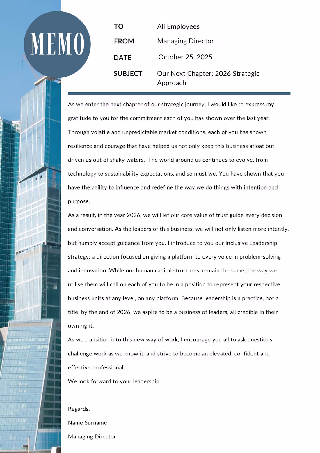 Cover image for This is a spec sample Leadership Memo I created for a SMME t...