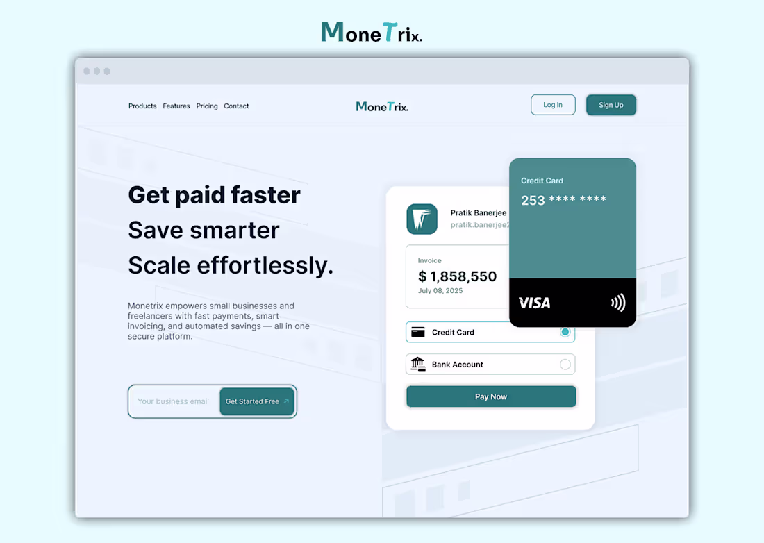 Cover image for Hero Section Design for MoneTrix Fintech App