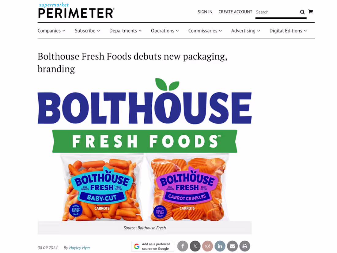 Cover image for Bolthouse Fresh debuted its new