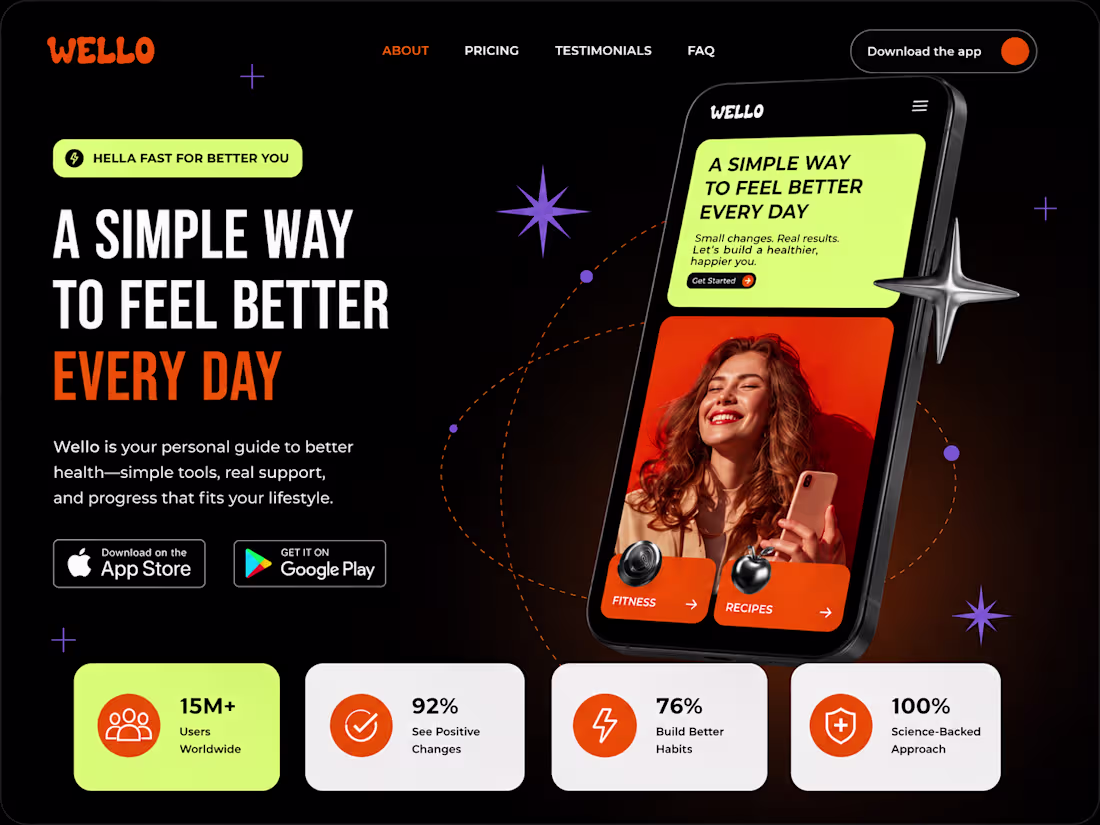 Cover image for Wello — Health App Landing