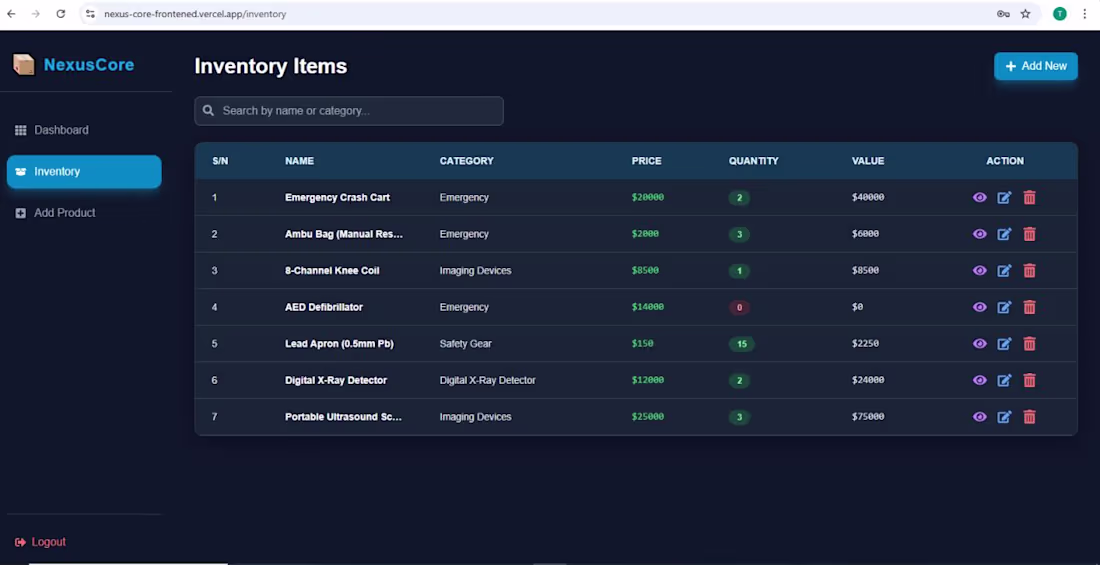 Cover image for Project title: NexusCore — Inventory Management System Nexus...