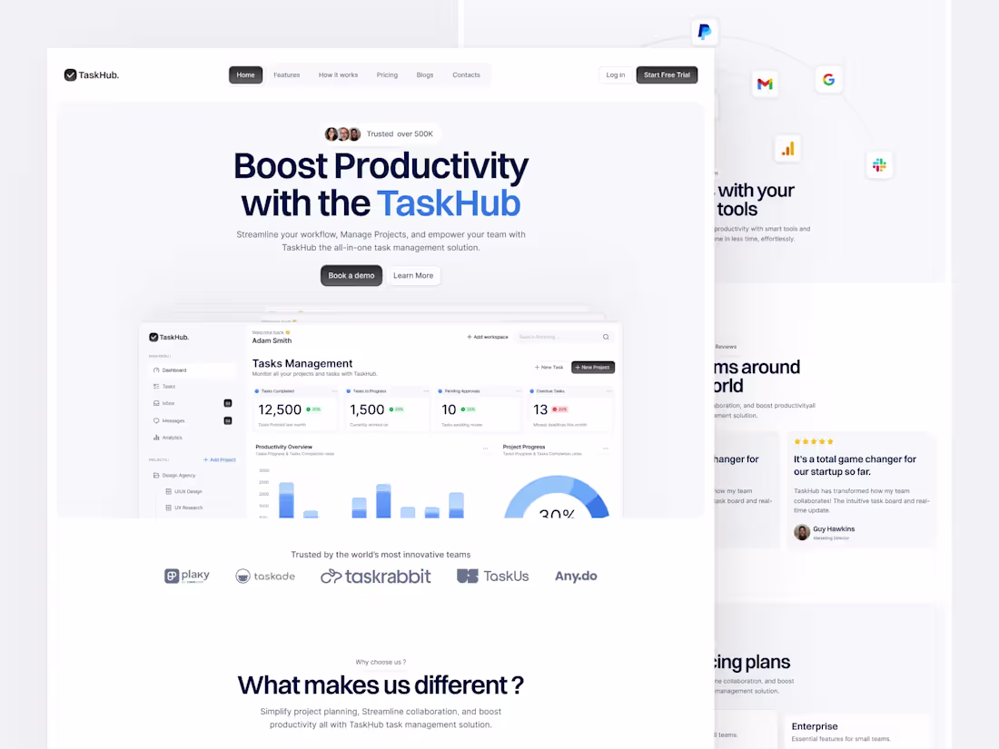 Cover image for TaskHub -- Saas Landing Page