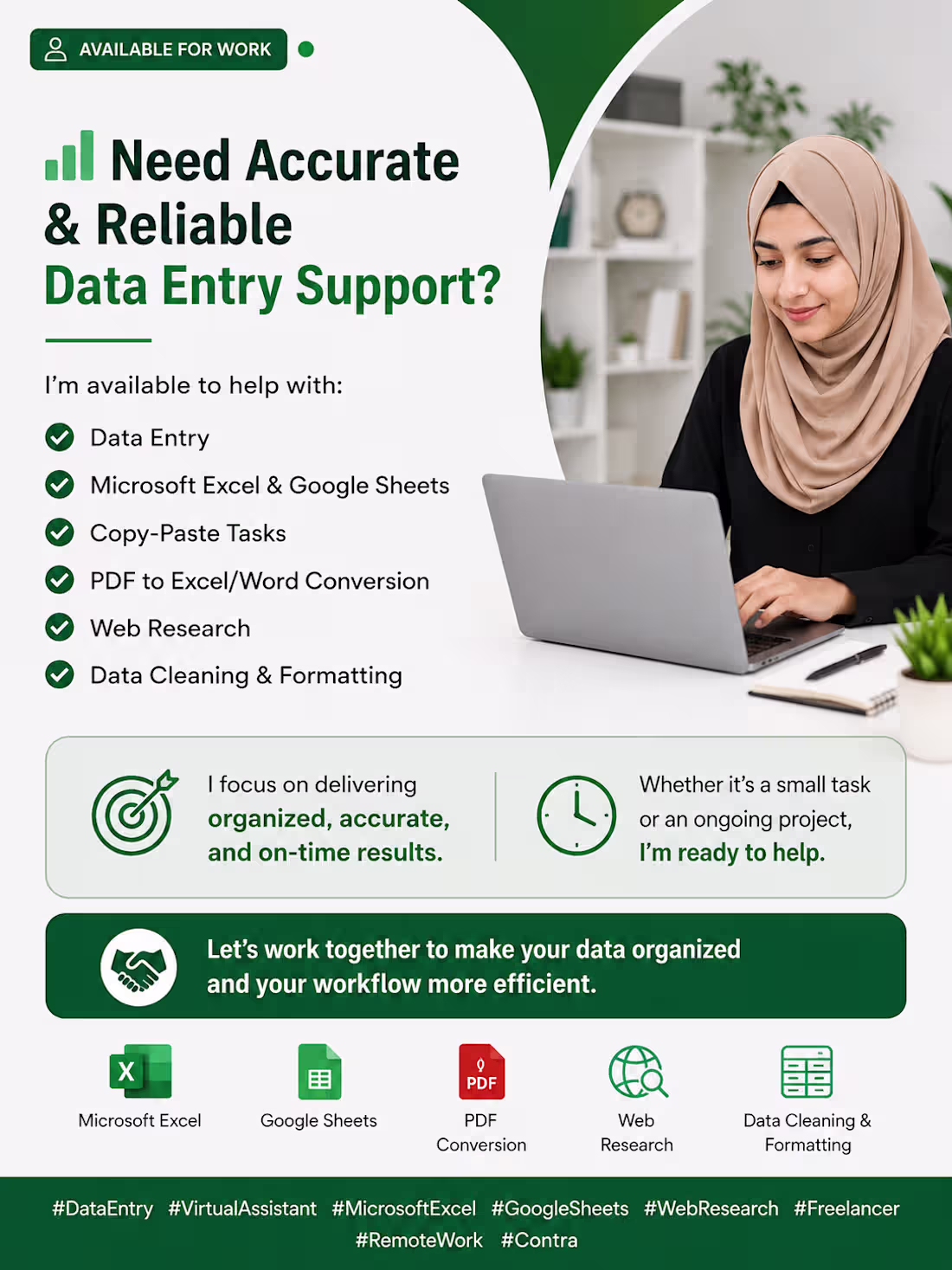 Cover image for Accurate Data Entry | Virtual Assistant | Excel Expert