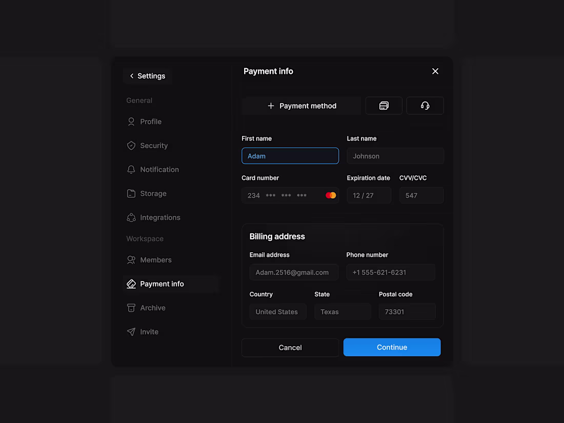 Cover image for Payment Info - Dark mode