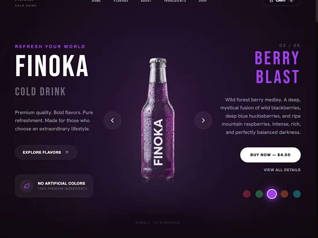 Cover image for Premium Beverage Landing Page Design & Development for FINOKA