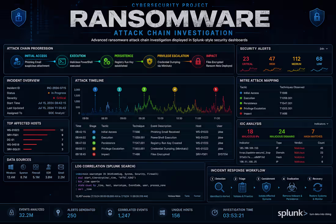 Cover image for Ransomware Attack Chain Investigation - Splunk SOC Analysis