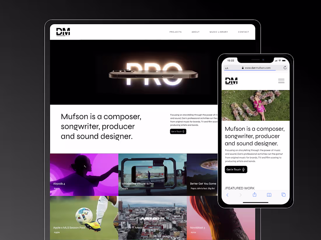 Cover image for iPhone 16 Pro soundtrack composer - Website for Dan M.