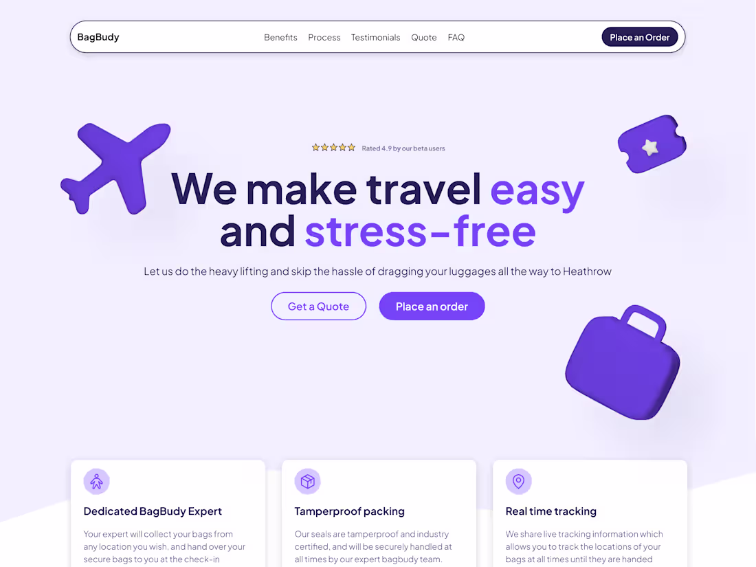 Cover image for BagBudy - Landing Page + Mobile App Design