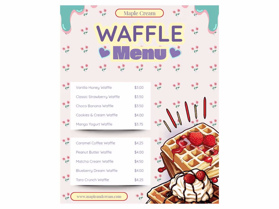 Cover image for Cute Waffle Menu Design for