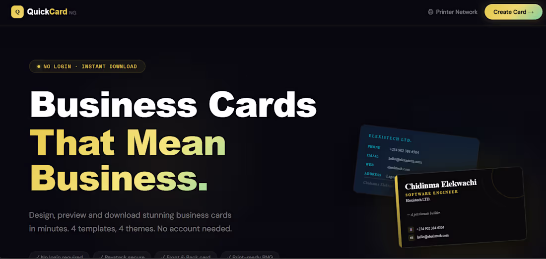 Cover image for QuickCard

A business card generator that