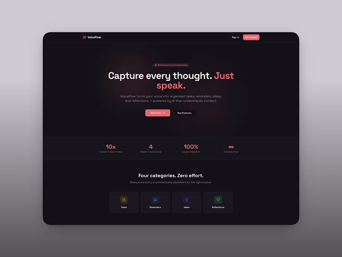 Cover image for VoiceFlow — AI Voice Productivity & Task Management App