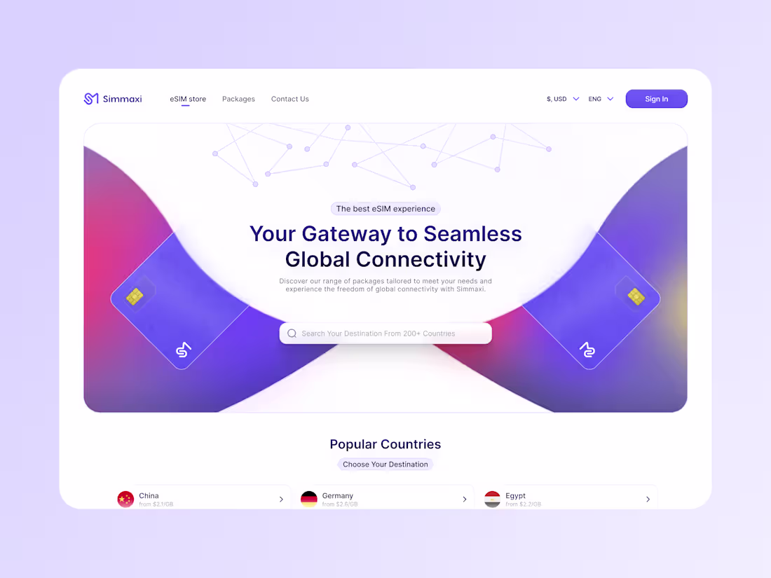 Cover image for Simmaxi - Esim Market Landing page