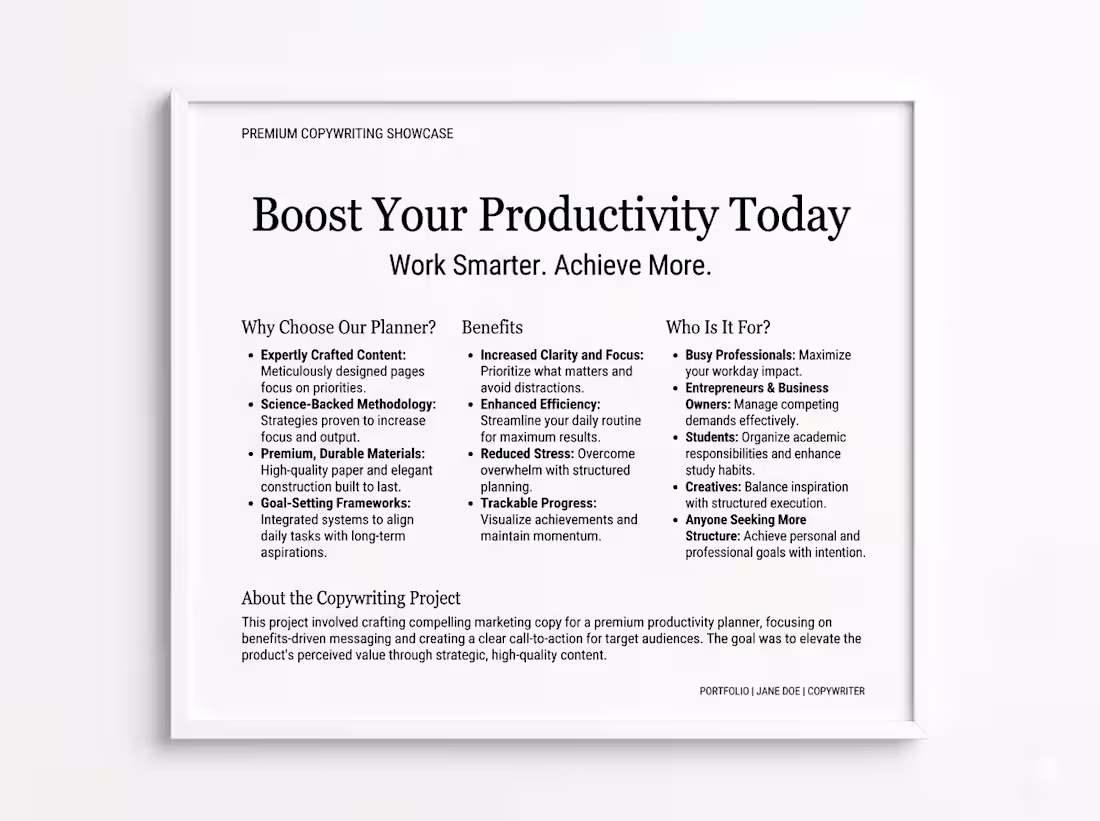 Cover image for Copywriting sample showcasing persuasive messaging,