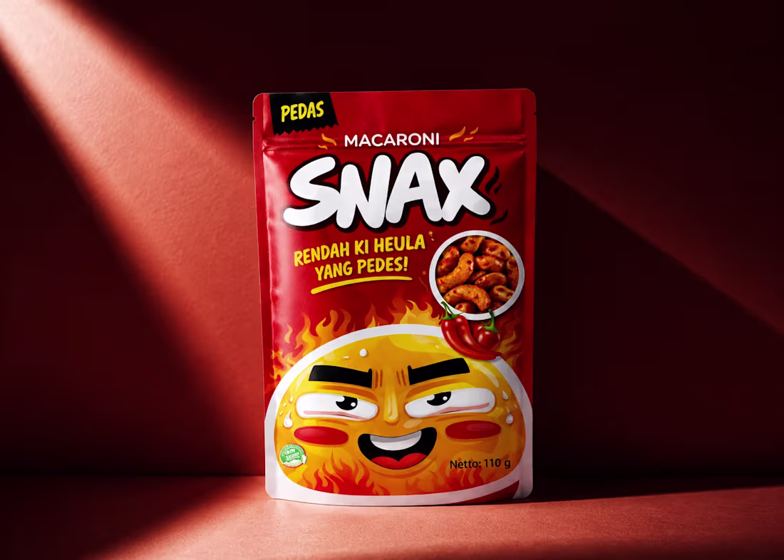 Cover image for SNAX Spicy Macaroni Packaging Design

Designed