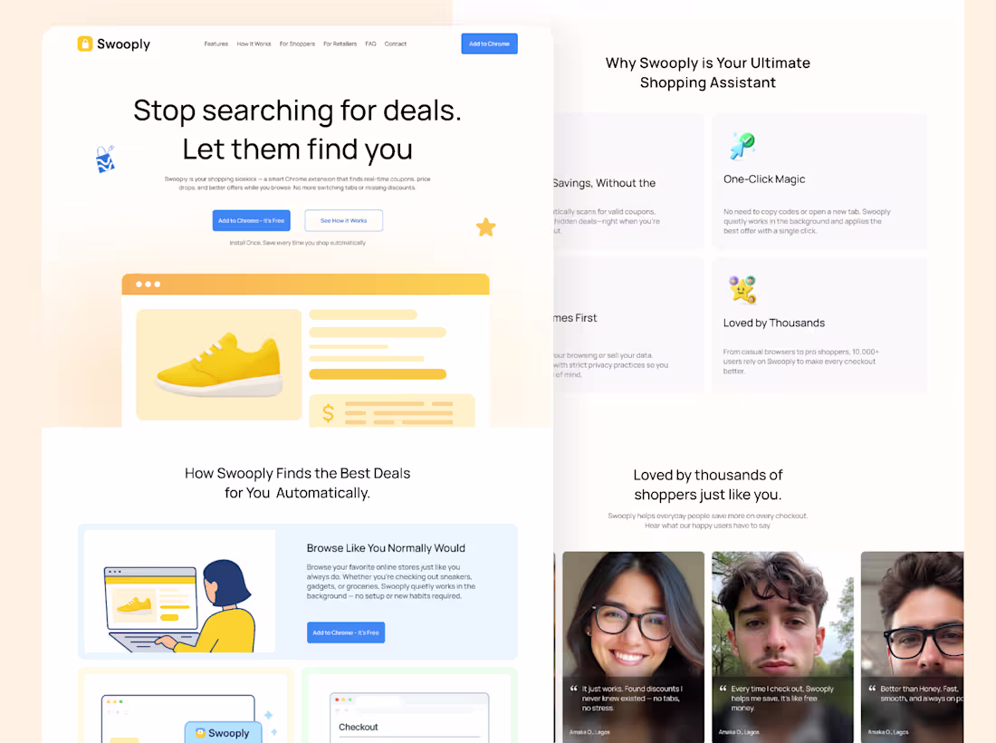 Cover image for Swooply Smart Shopping Assistant Landing Page Design