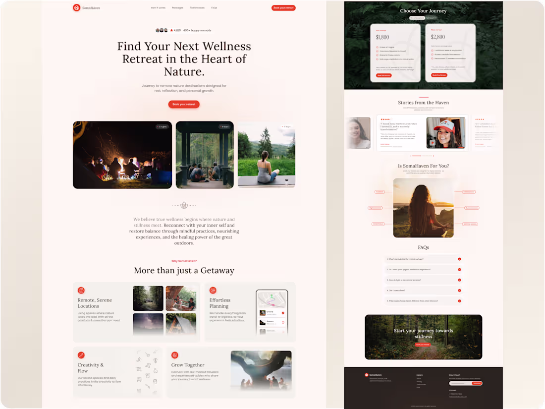 Cover image for Landing page for a Wellness retreat