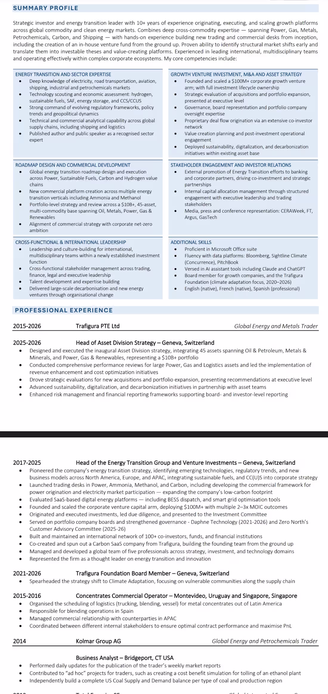 Cover image for Executive Energy Transition Resume &
