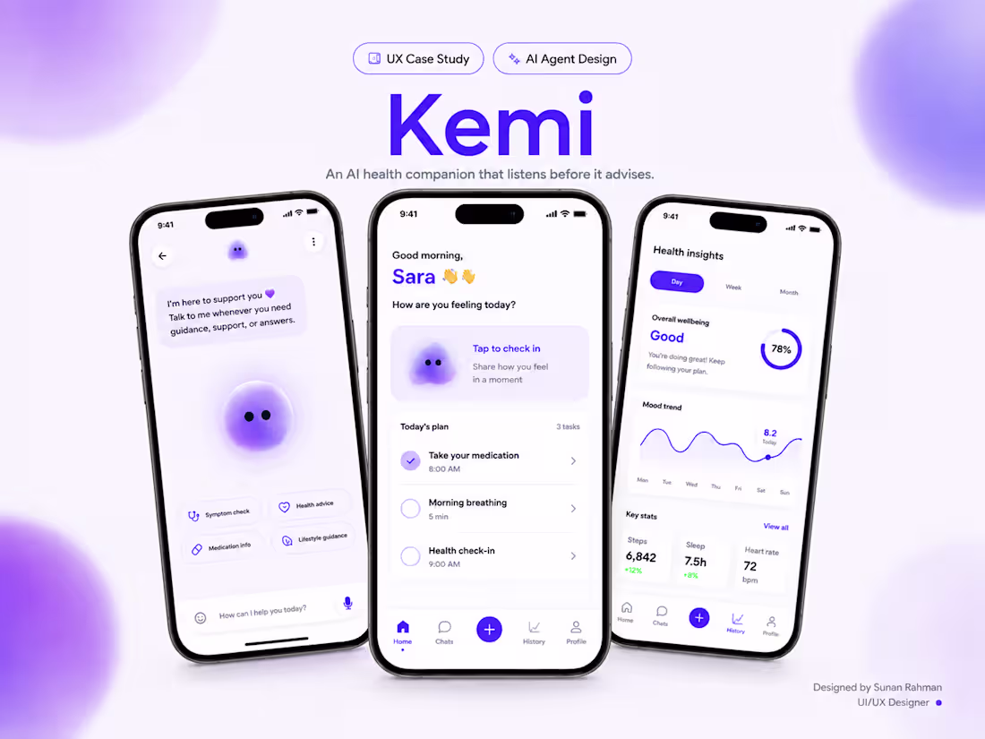 Cover image for Kemi — AI Health Companion App | AI Agent UI/UX Case Study