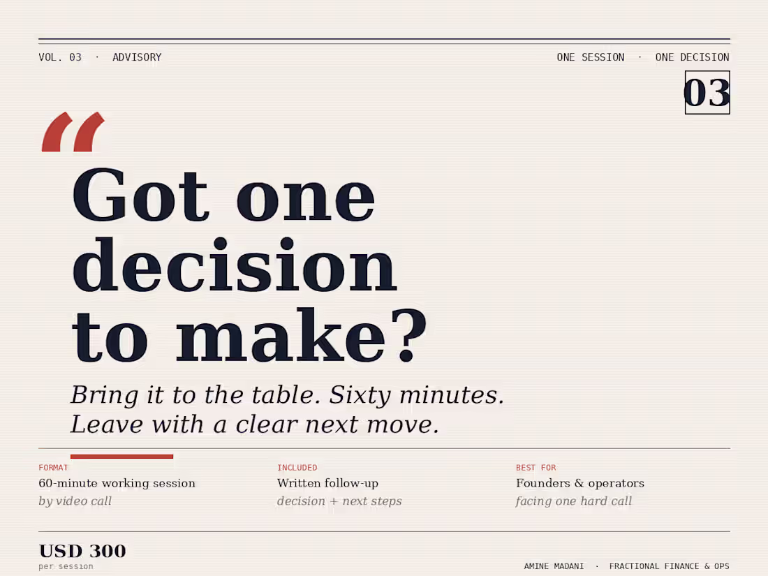 Cover image for One-off Advisory Call — Decision Deep-Dive
