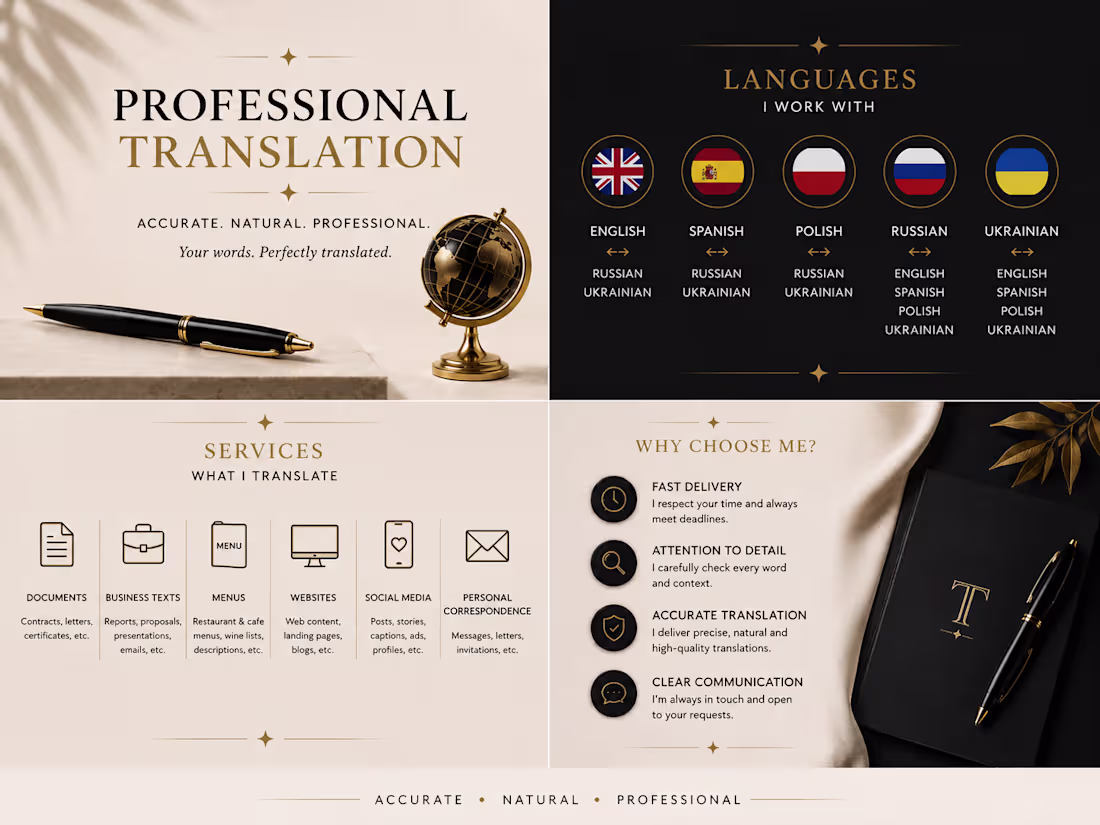 Cover image for Professional Translation Services
I provide professional