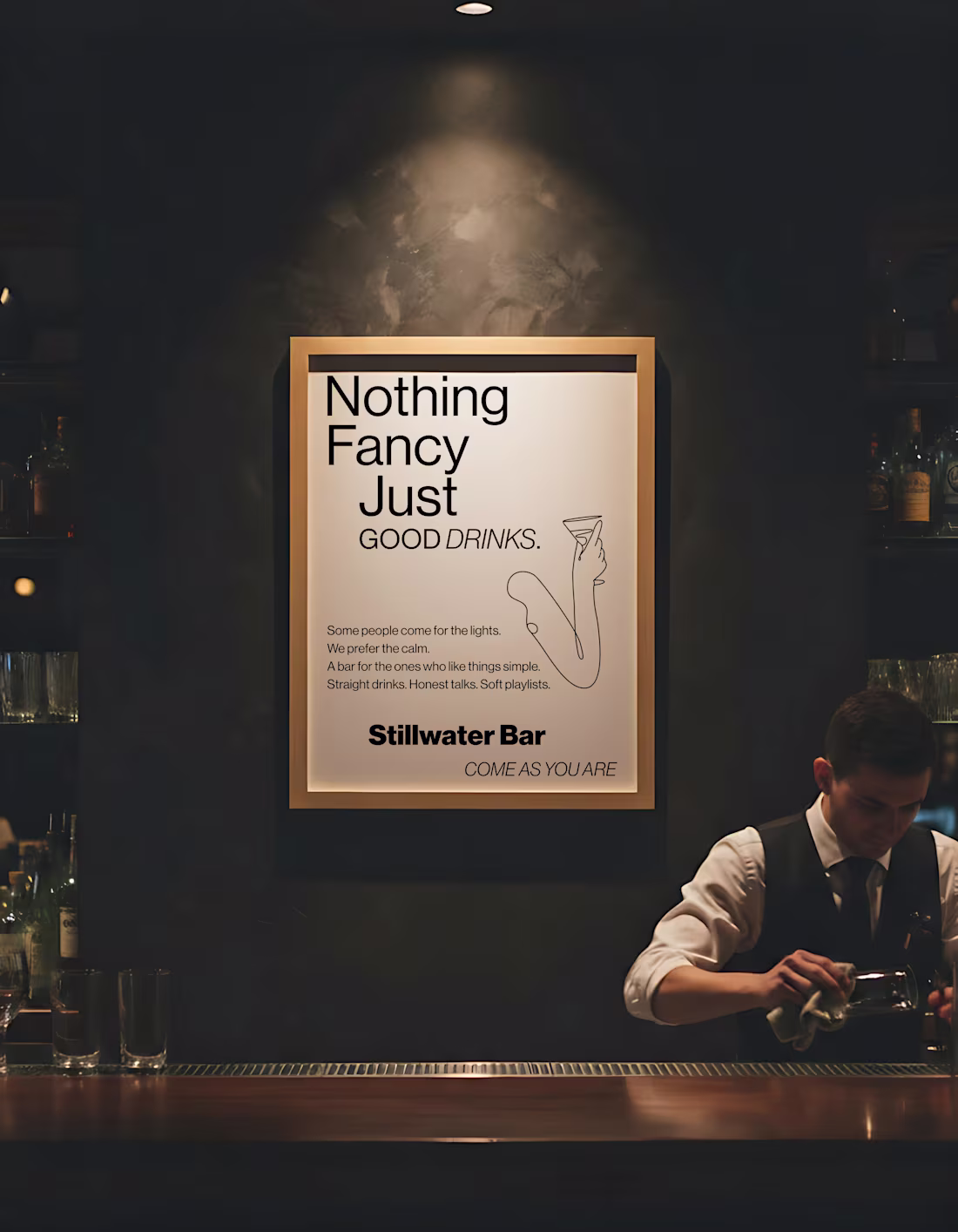 Cover image for Normcore meets nightlife. A quiet poster for a bar that pref...
