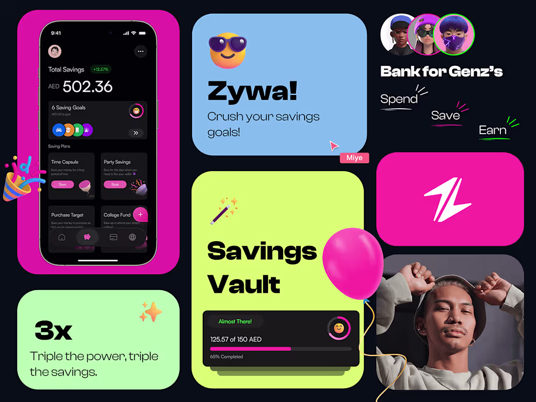 Cover image for Zywa Banking - Bento Grid saving Feature :: Behance