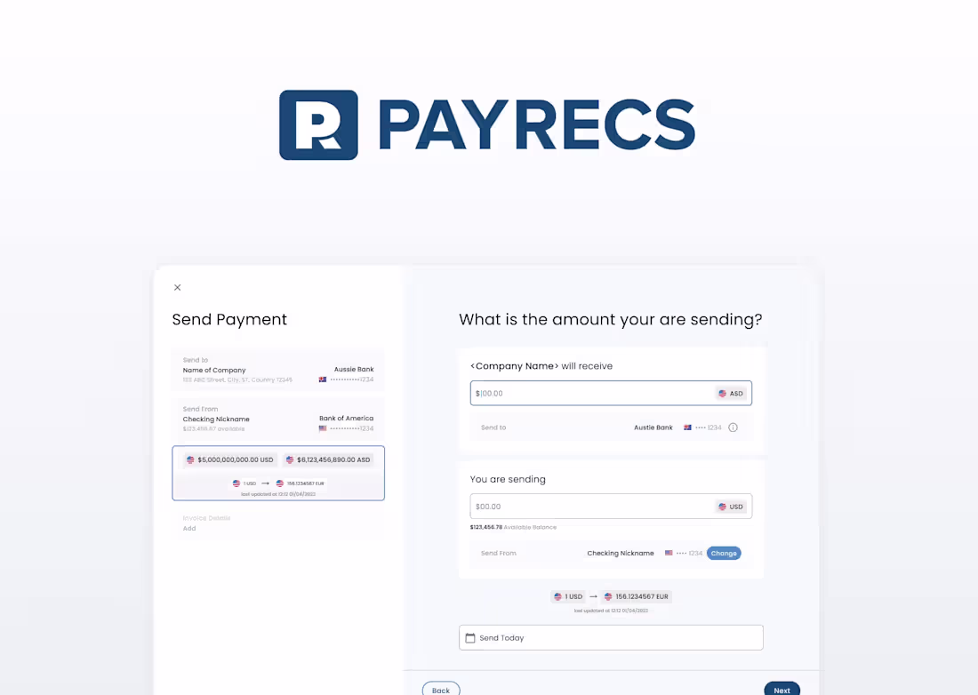 Cover image for PayRecs | UI/UX Design for international fintech startup