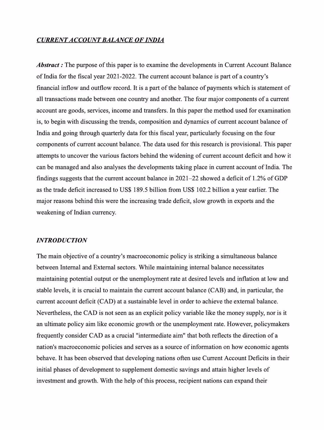 Cover image for Research paper on India's Current