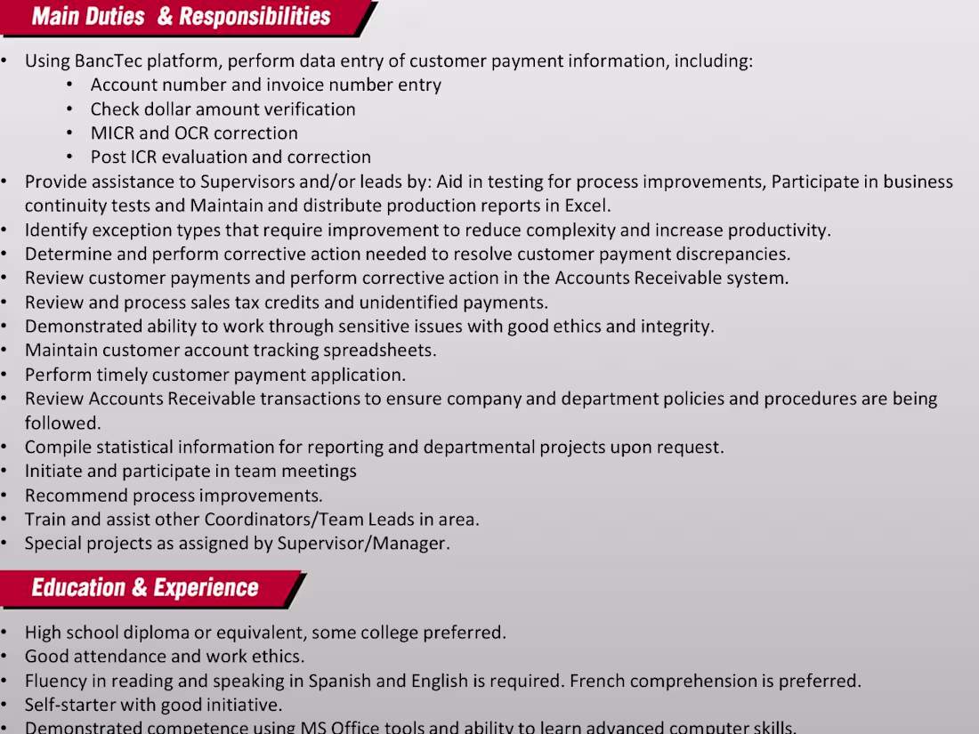 Cover image for Professional Profile: Accounts Receivable Coordinator
Summary