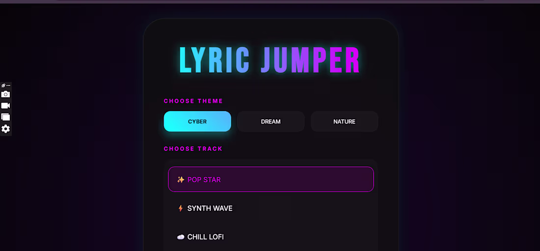 Cover image for LyricJumper (Web Game)
An interactive rhythm-based