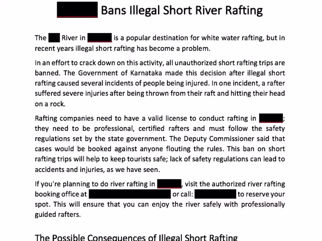 Cover image for Safety Information for River Rafting Company