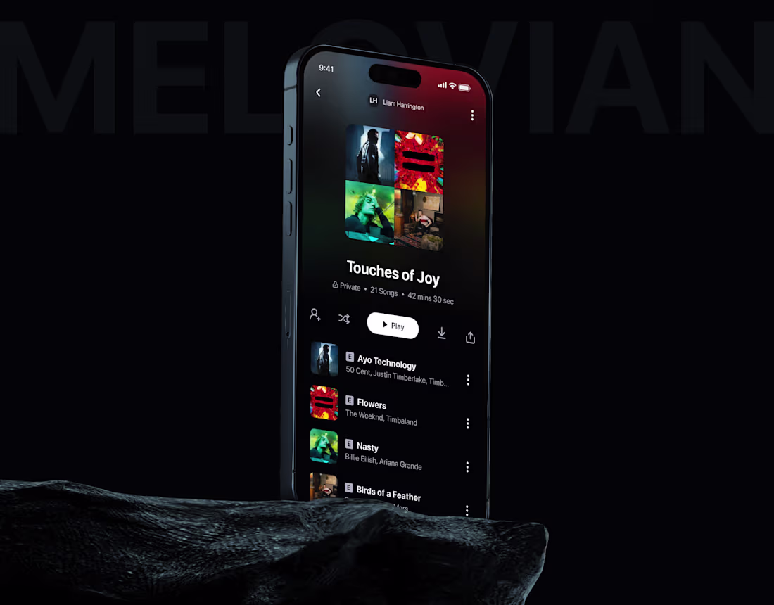 Cover image for Melovian - Music App UI UX | Mobile App | Branding