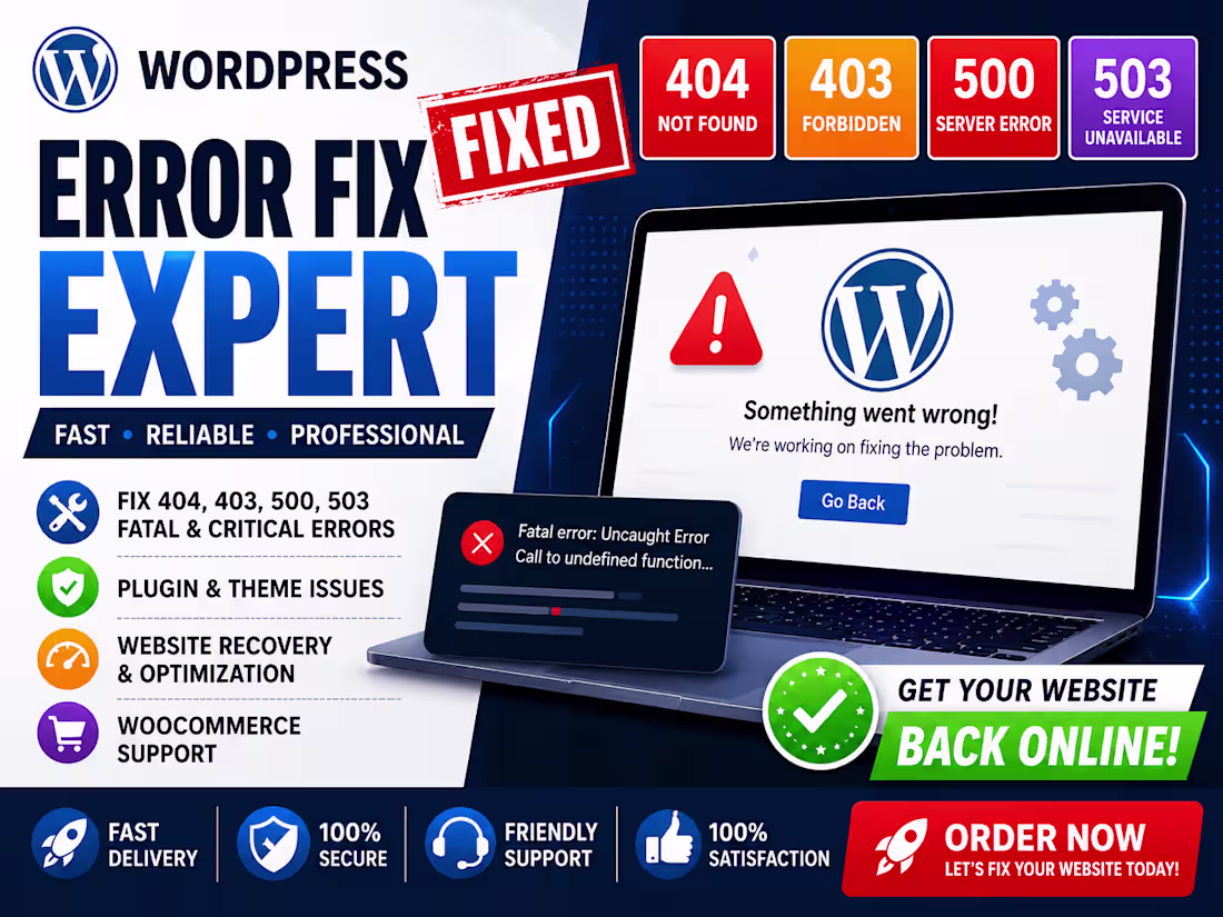 Cover image for fix 404, 403, 503, 500, critical errors in wordpress websites
