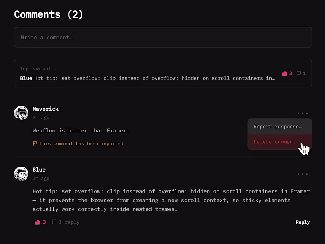 Cover image for A unique, fully customizable comment