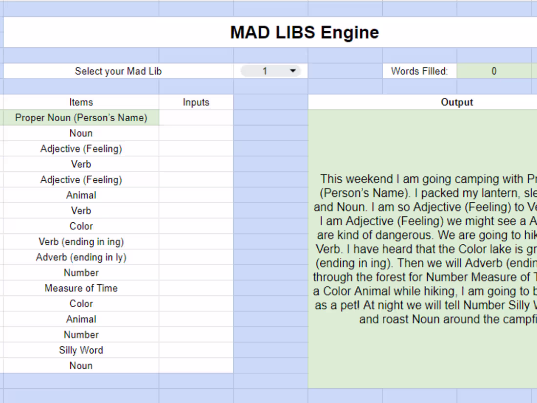 Cover image for Mad Lib Game Template