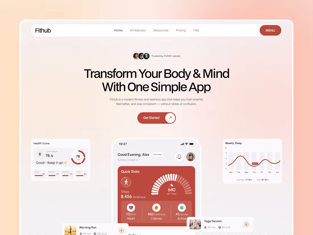 Cover image for Fithub — Fitness Mobile App Landing Page