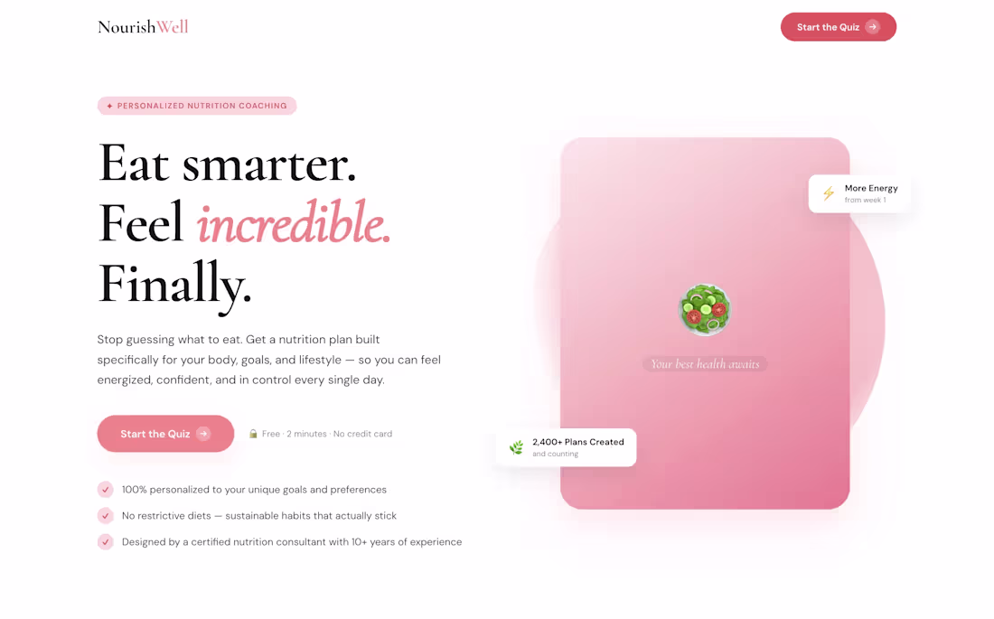 Cover image for Personalized Nutrition Brand Landing Page