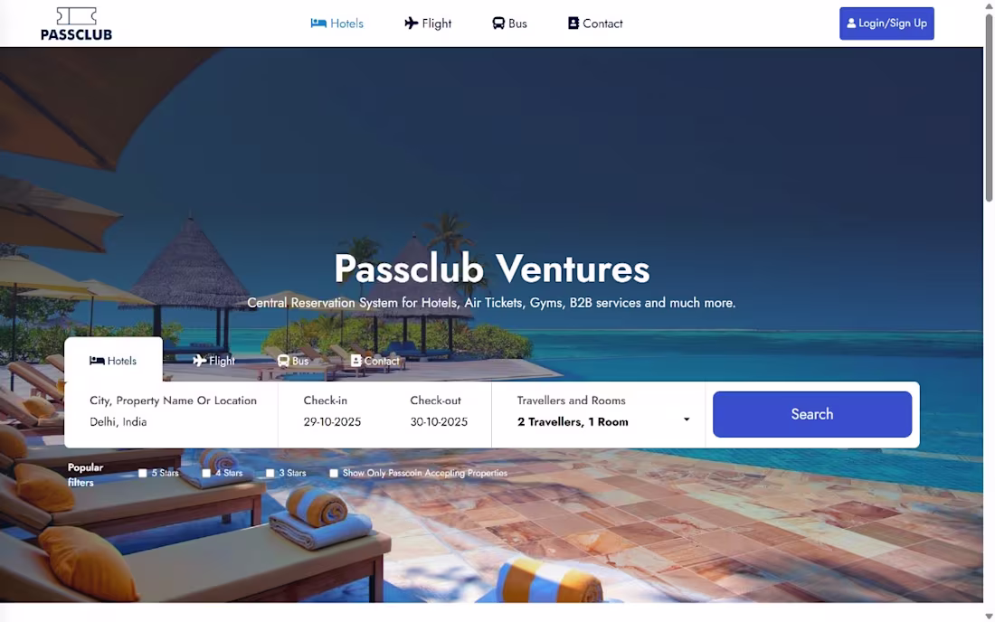 Cover image for Developed Passclub Ventures, a Central Reservation System (C...