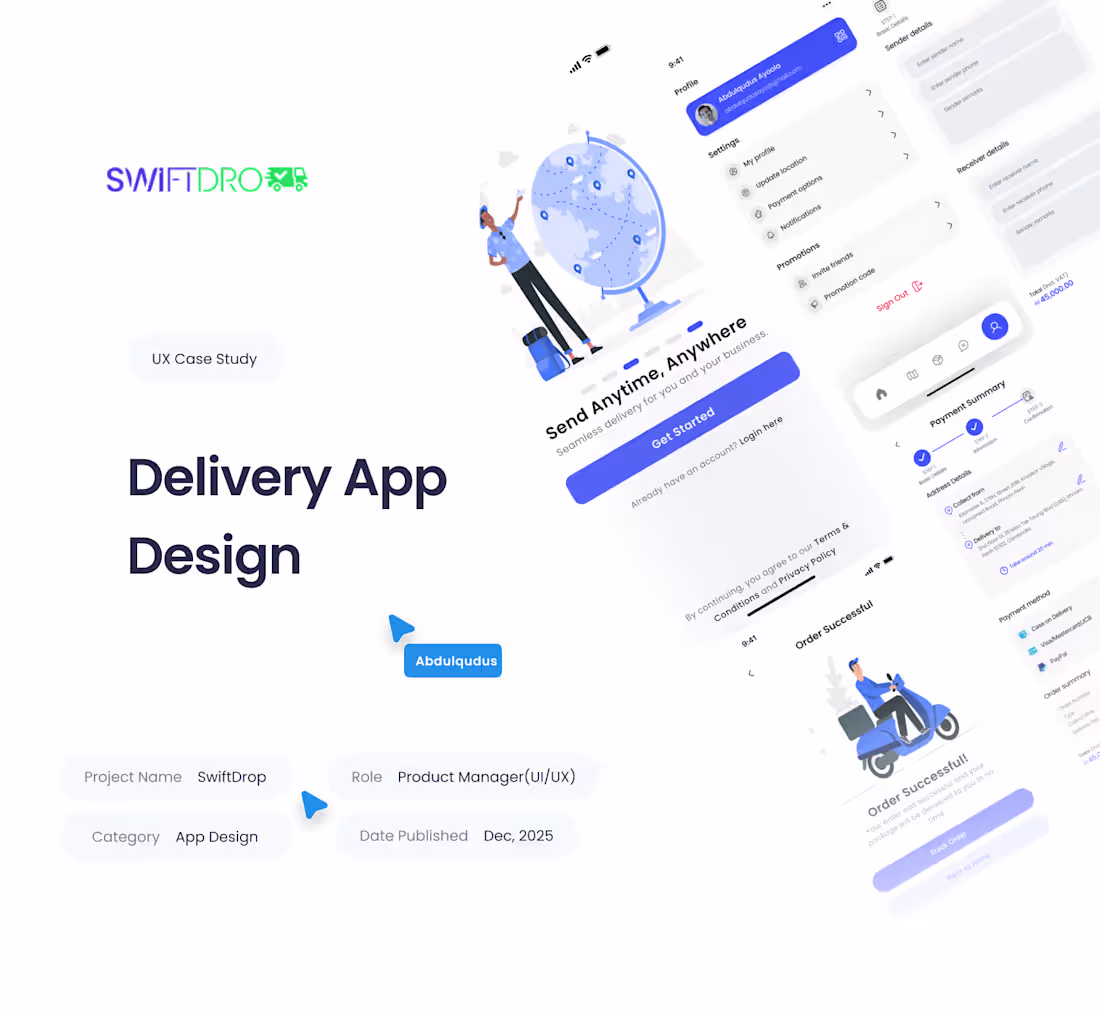 Cover image for SwiftDrop – Delivery App UX/UI Case Study