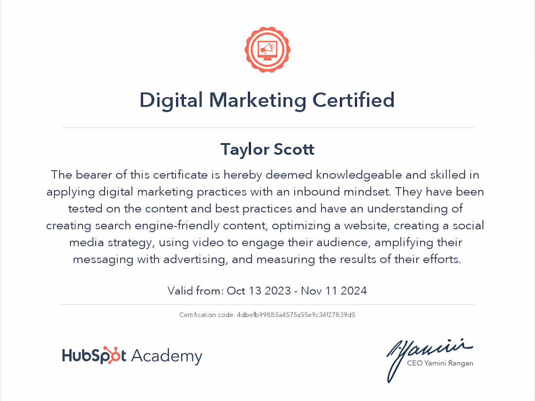 Cover image for Hubspot Digital Marketing Certificate
