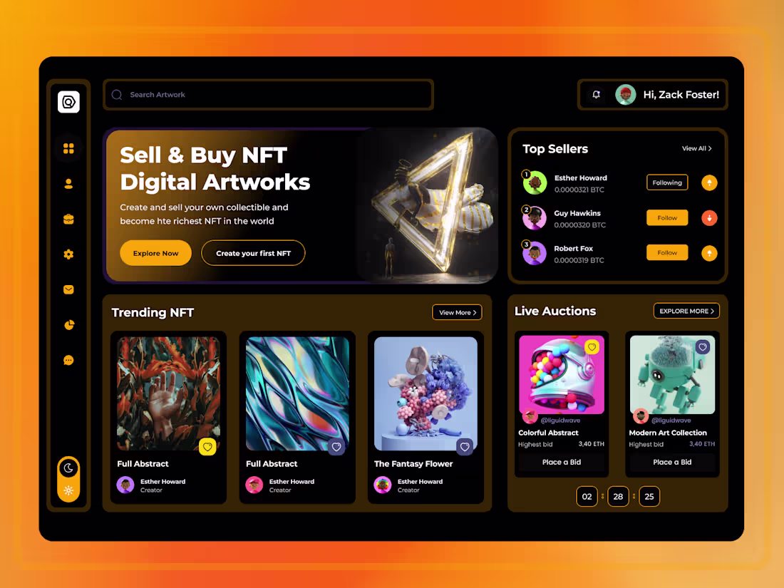 Cover image for NFT Auction Marketplace user dashboard Dark version by Rishabh …