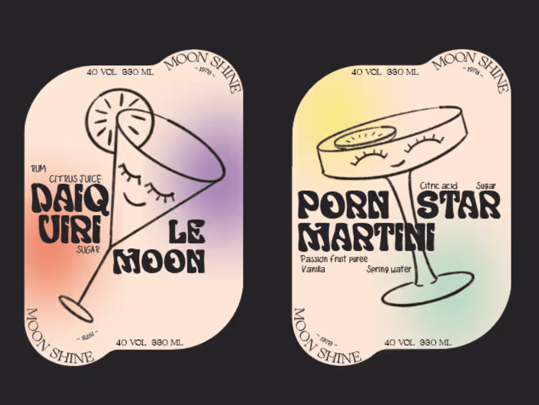 Cover image for Coctails Package "I am drunk with delight" Moon Shine on Behance