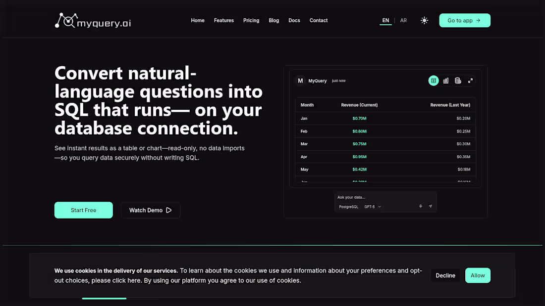 Cover image for MyQuery | AI-Powered Analytics & Dashboard Generation Platform