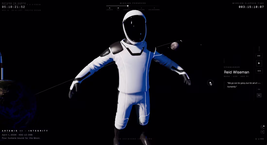 Cover image for Experience Artemis II: Live Mission Tracker in 3D