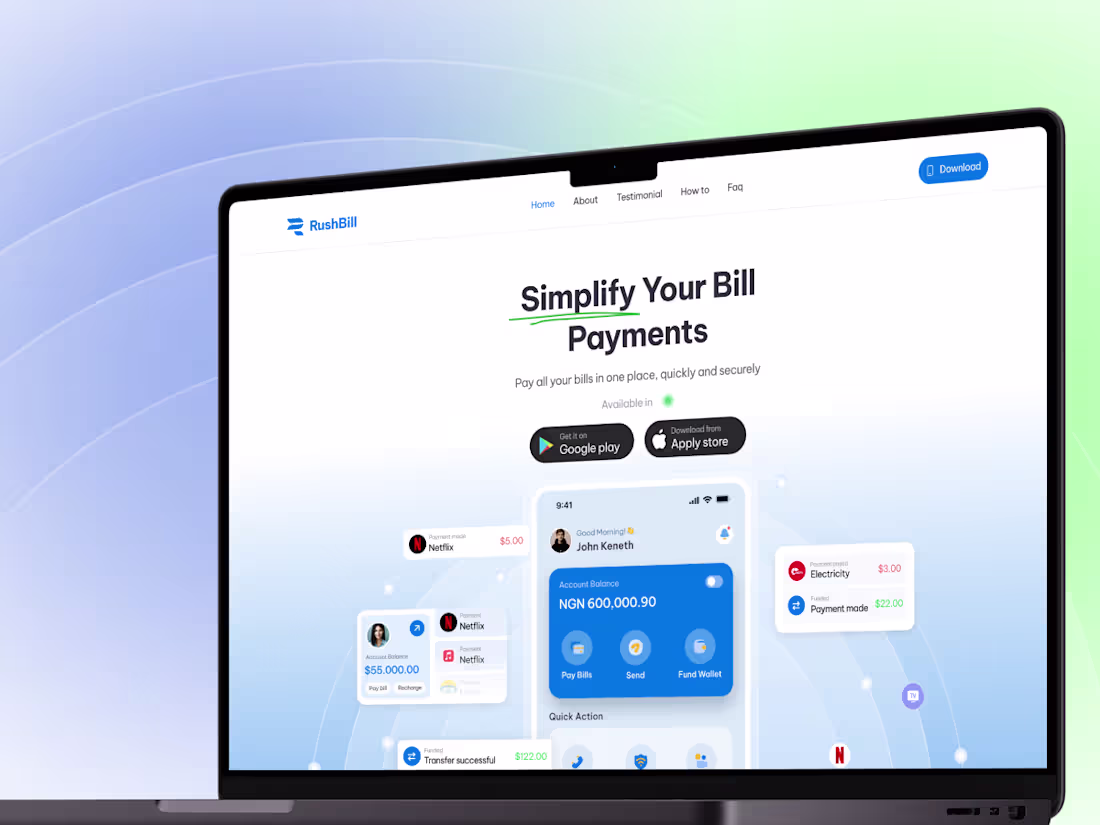 Cover image for Rushbill Landing Page Design and Development