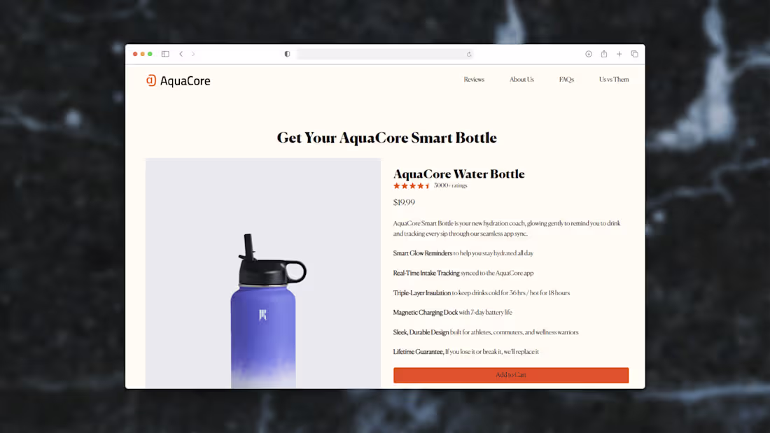 Cover image for AquaCore Product Page Design and Build in PageDeck