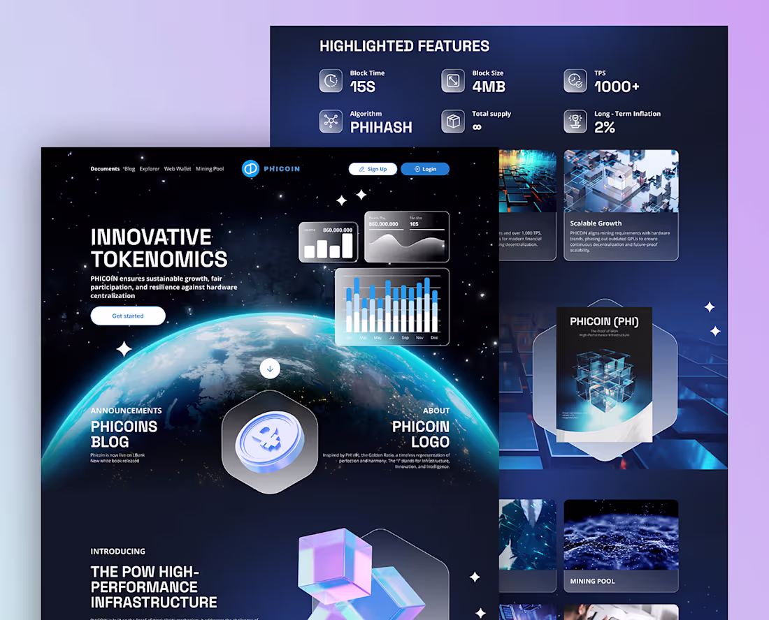 Cover image for Phicoin - UX UI Crypto landing page :: Behance
