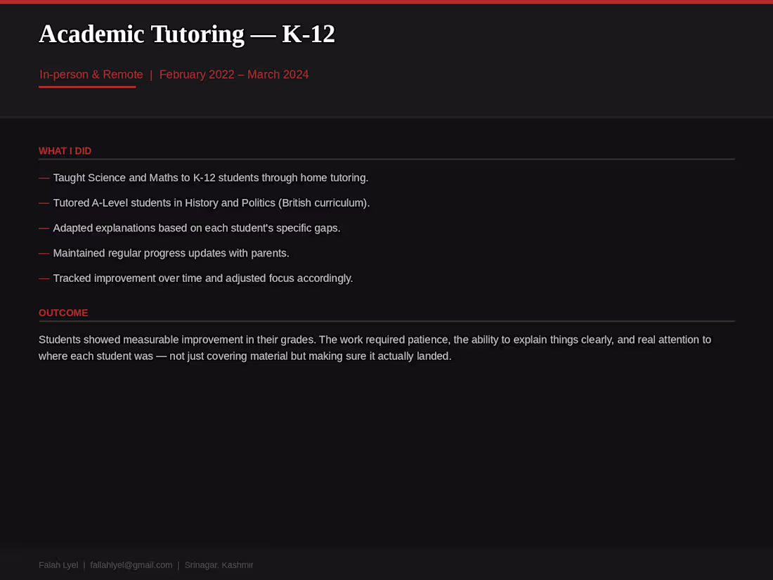 Cover image for Tutoring: Tutored K-12 students in