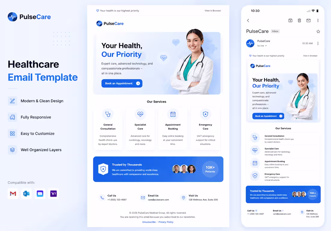 Cover image for PulseCare – Responsive Healthcare Email